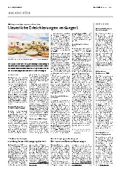 Vorschauseite 1: Steuerliche Erleichterungen verlängert