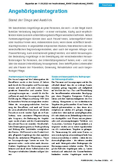 Vorschauseite 1: Angehörigenintegration Stand der Dinge und Ausblick