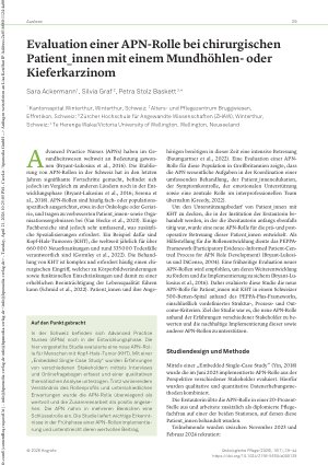 Vorschauseite 1: Evaluation einer APN-Rolle bei chirurgischen Patientinnen mit einem Mundhöhlenoder Kieferkarzinom
