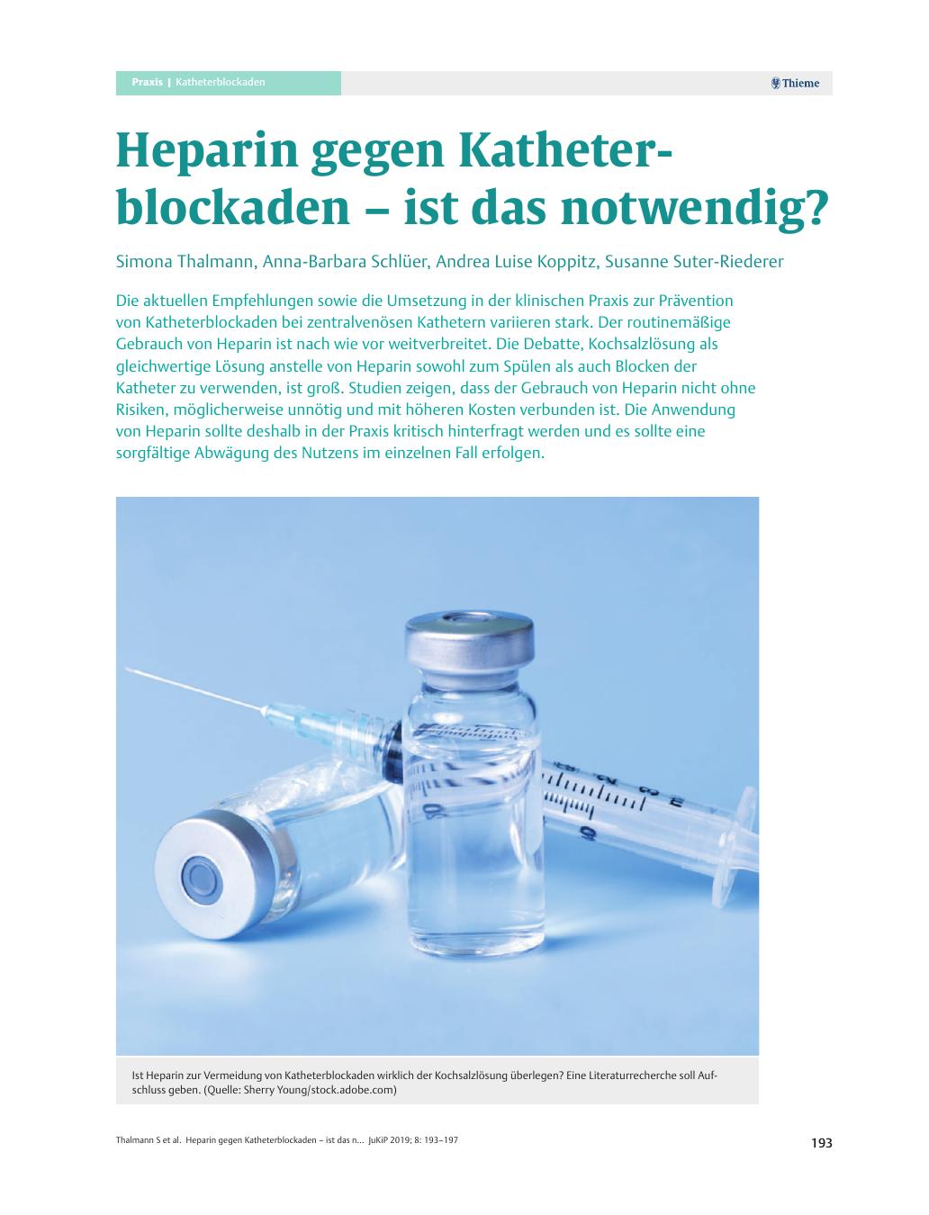 Vorschauseite 1: Heparin gegen Katheterblockaden – ist das notwendig?
