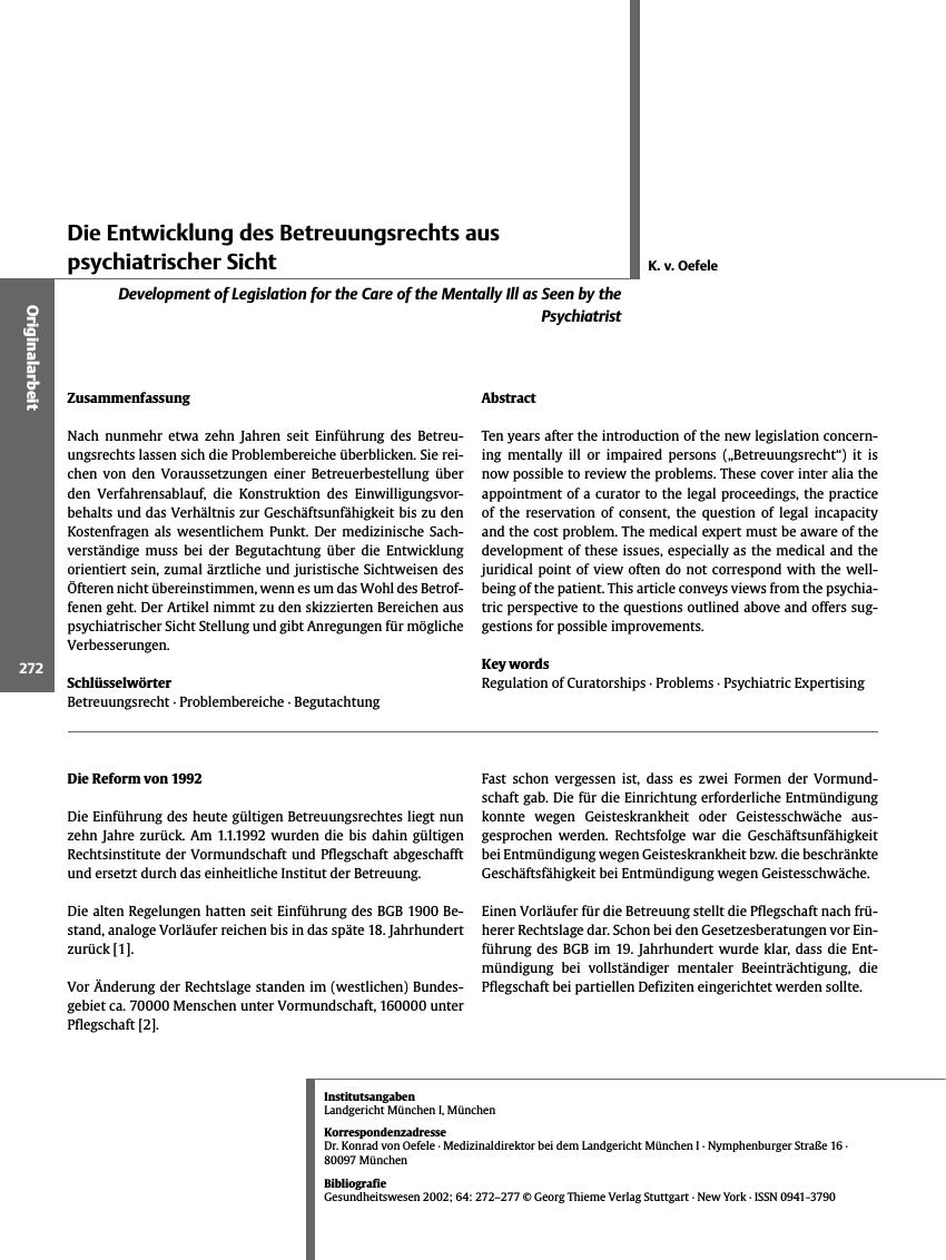 Vorschauseite 1: Die Entwicklung des Betreuungsrechts aus psychiatrischer Sicht
