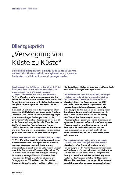Vorschauseite 1: Bilanzgespräch „Versorgung von Küste zu Küste“