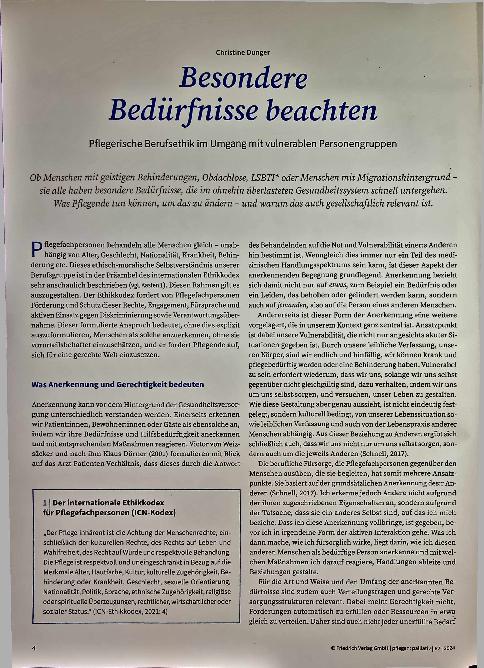 Vorschauseite 1: Besondere Bedürfnisse beachten: Pflegerische Berufsethik im Umgang mit vulnerablen Personengruppen