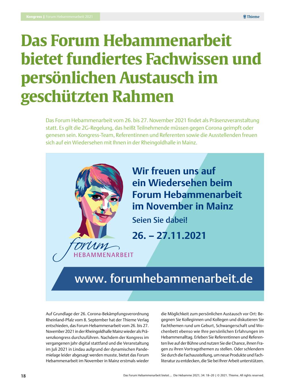 Vorschauseite 1: Das Forum Hebammenarbeit bietet fundiertes Fachwissen und persönlichen Austausch im geschützten Rahmen.