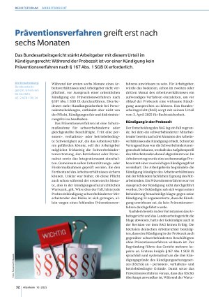 Vorschauseite 1: Präventionsverfahren greift erst nach sechs Monaten