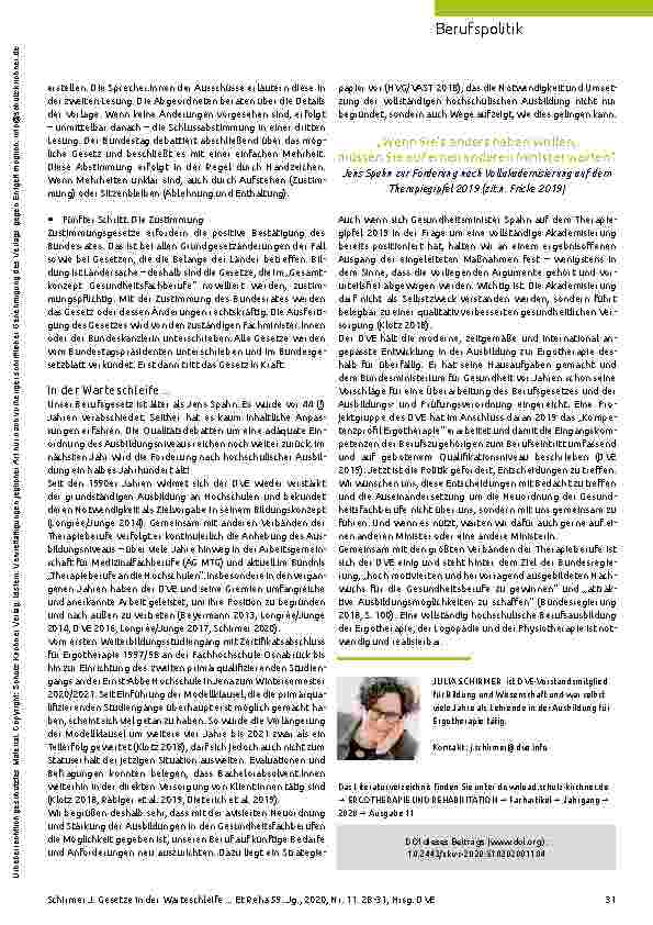 Vorschauseite 4: Zur Novellierung unseres Berufsgesetzes und der Forderung nach Akademisierung Gesetze in der Warteschleife. Correction: Zur Novellierung unseres Berufsgesetzes und der Forderung n…