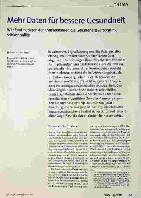 Vorschauseite 1: Mehr Daten für bessere Gesundheit: Wie Routinedaten der Krankenkassen die Gesundheitsversorgung stärken sollen
