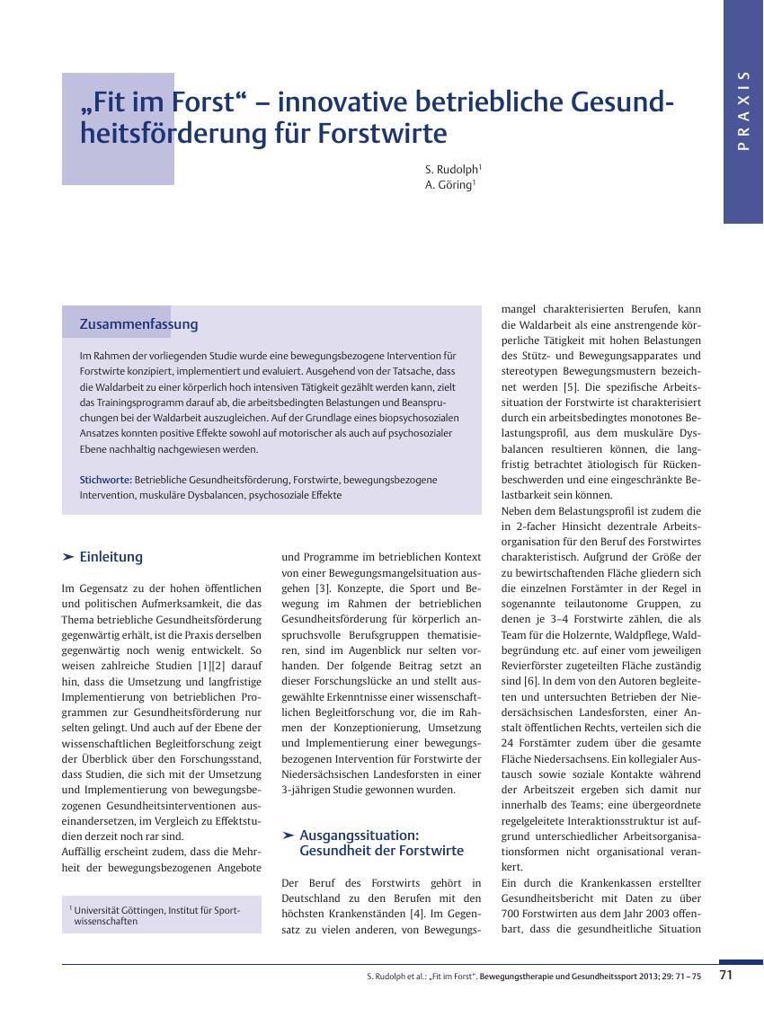 Vorschauseite 1: „Fit im Forst“ – innovative betriebliche Gesundheitsförderung für Forstwirte