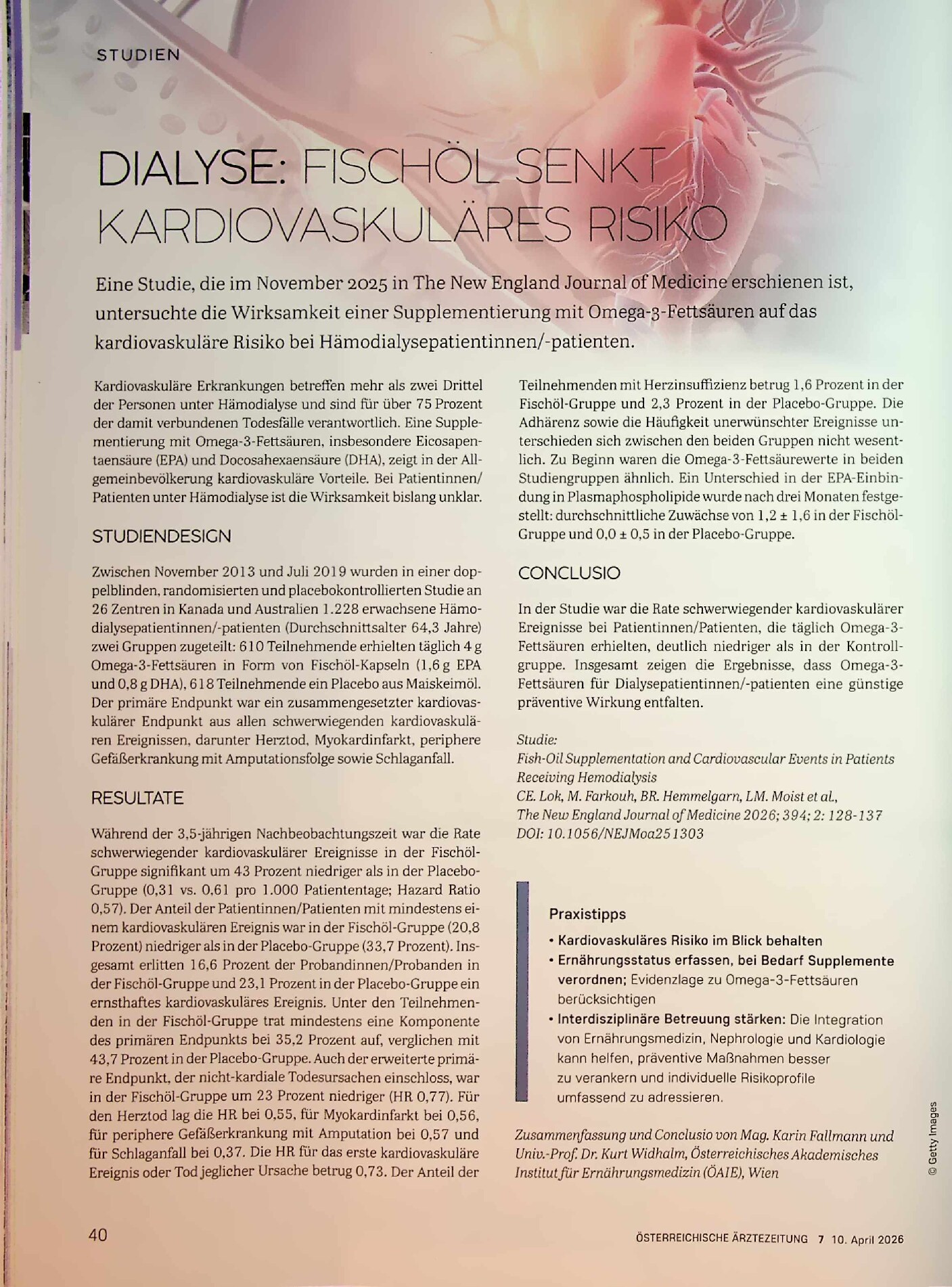 Vorschauseite 1: Dialyse: Fischöl senkt kardiovaskuläres Risiko