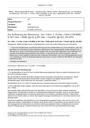 Vorschauseite 1: Zur Aufhebung der Betreuung – Art. 5 Abs. 2, 12 Abs. 4 Satz 3 UN-BRK;