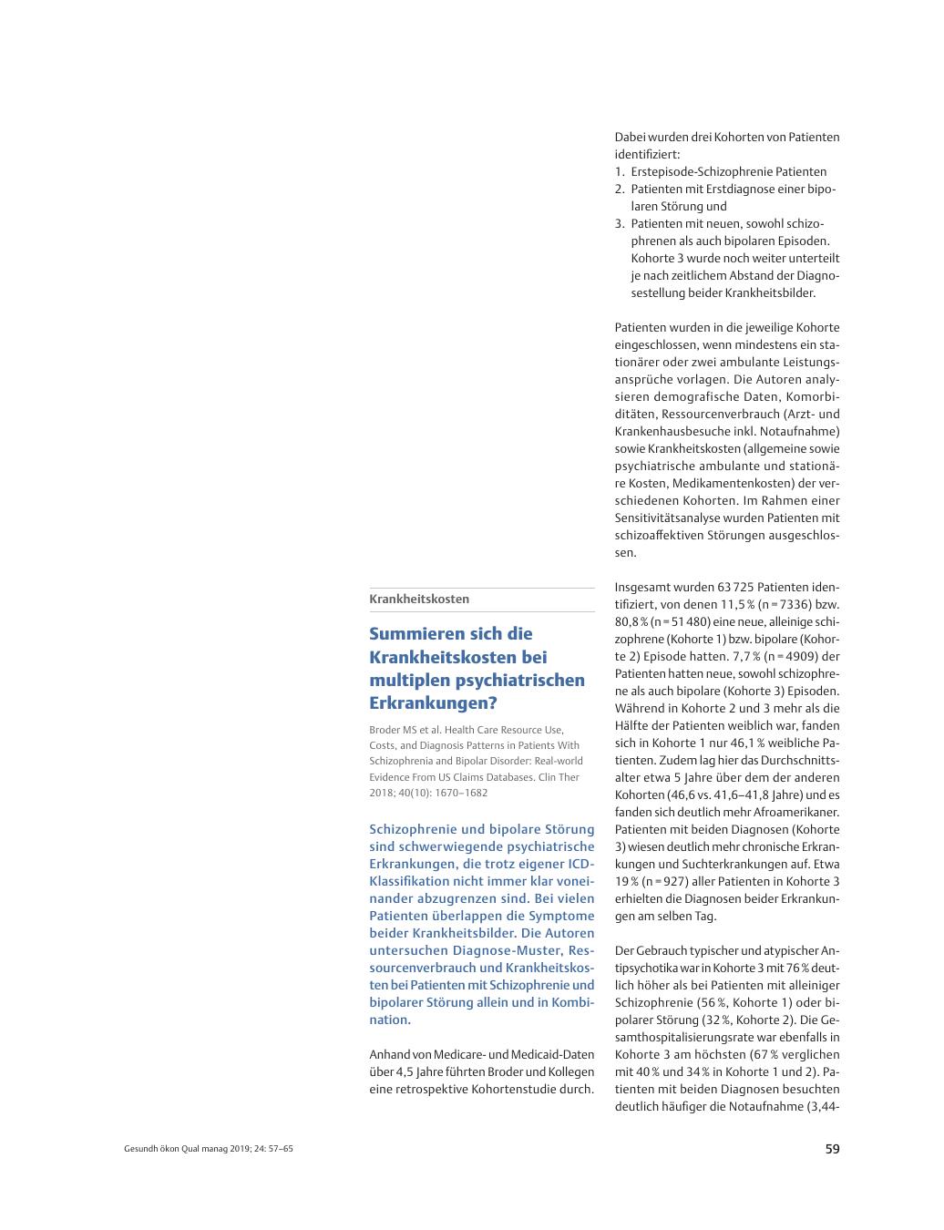 Vorschauseite 1: Krankheitskosten – Summieren sich die Krankheitskosten bei multiplen psychiatrischen Erkrankungen?