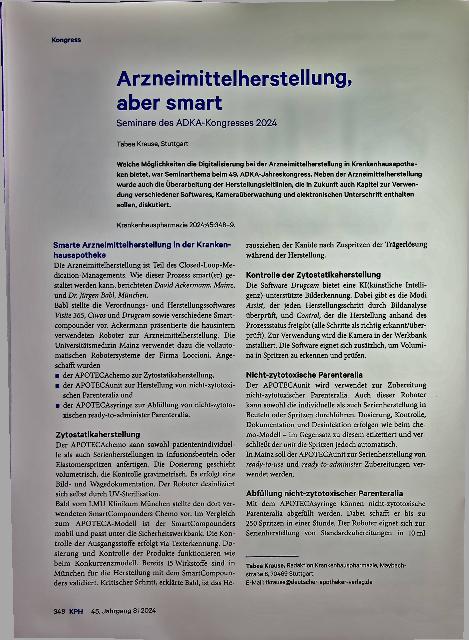 Vorschauseite 1: Arzneimittelherstellung, aber smarte Seminare des ADKA-Kongresses 2024