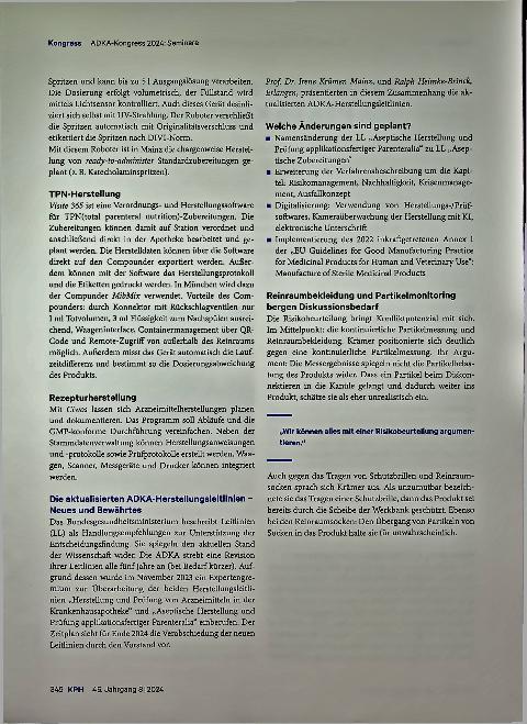 Vorschauseite 2: Arzneimittelherstellung, aber smarte Seminare des ADKA-Kongresses 2024