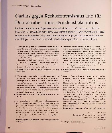 Vorschauseite 1: Caritas gegen Rechtsextremismus und für Demokratie - unser Friedensbekenntnis