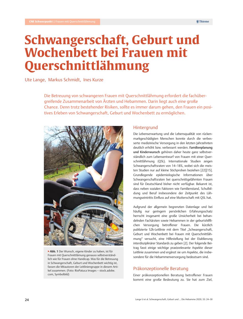 Vorschauseite 1: Schwangerschaft, Geburt und Wochenbett bei Frauen mit Querschnittlähmung