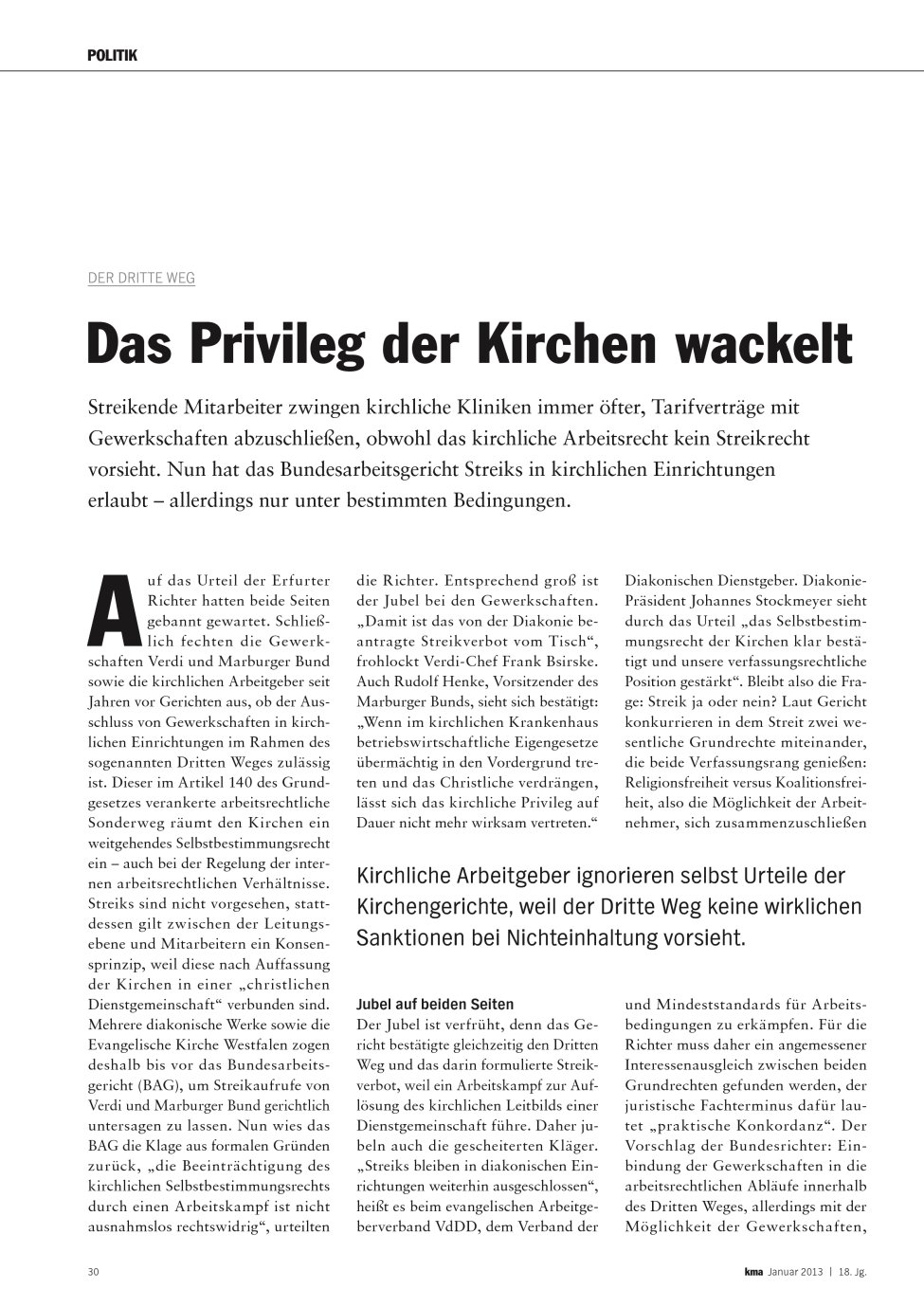 Vorschauseite 1: Das Privileg der Kirchen wackelt