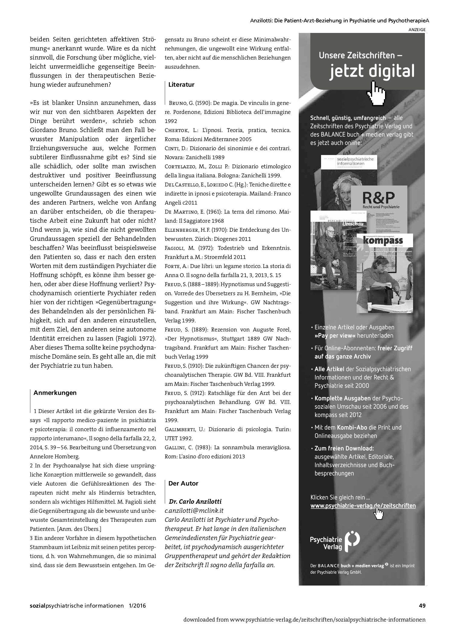 Vorschauseite 5: Die Patient-Arzt-Beziehung in Psychiatrie und Psychotherapie. Bemerkungen über den Begriff der Beeinflussung