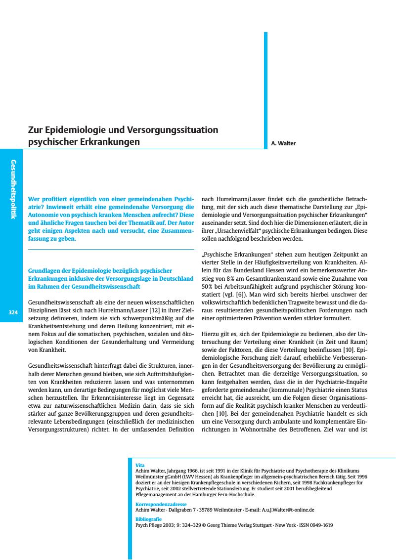 Vorschauseite 1: Zur Epidemiologie und Versorgungssituation psychischer Erkrankungen