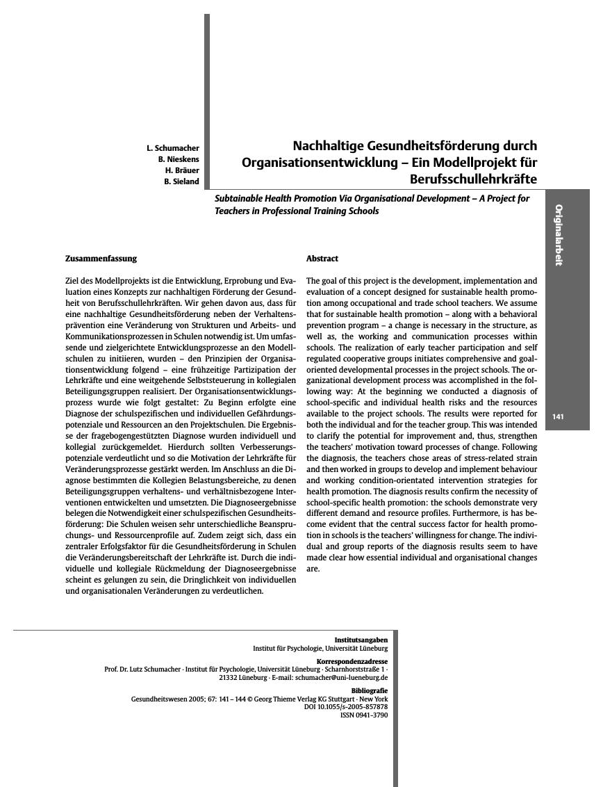 Vorschauseite 1: Nachhaltige Gesundheitsförderung durch Organisationsentwicklung - Ein Modellprojekt für Berufsschullehrkräfte