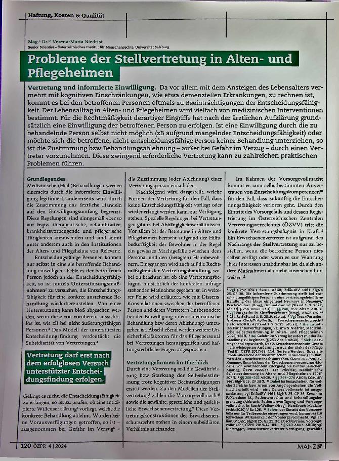 Vorschauseite 1: Probleme der Stellvertretung in Altenund Pflegeheimen