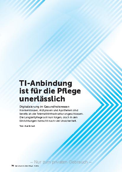 Vorschauseite 1: TI-Anbindung ist für die Pflege unerlässlich