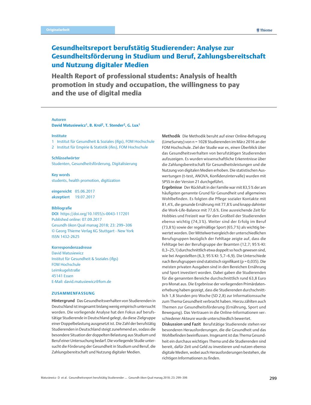 Vorschauseite 1: Gesundheitsreport berufstätig Studierender: Analyse zur Gesundheitsförderung in Studium und Beruf, Zahlungsbereitschaft und Nutzung digitaler Medien