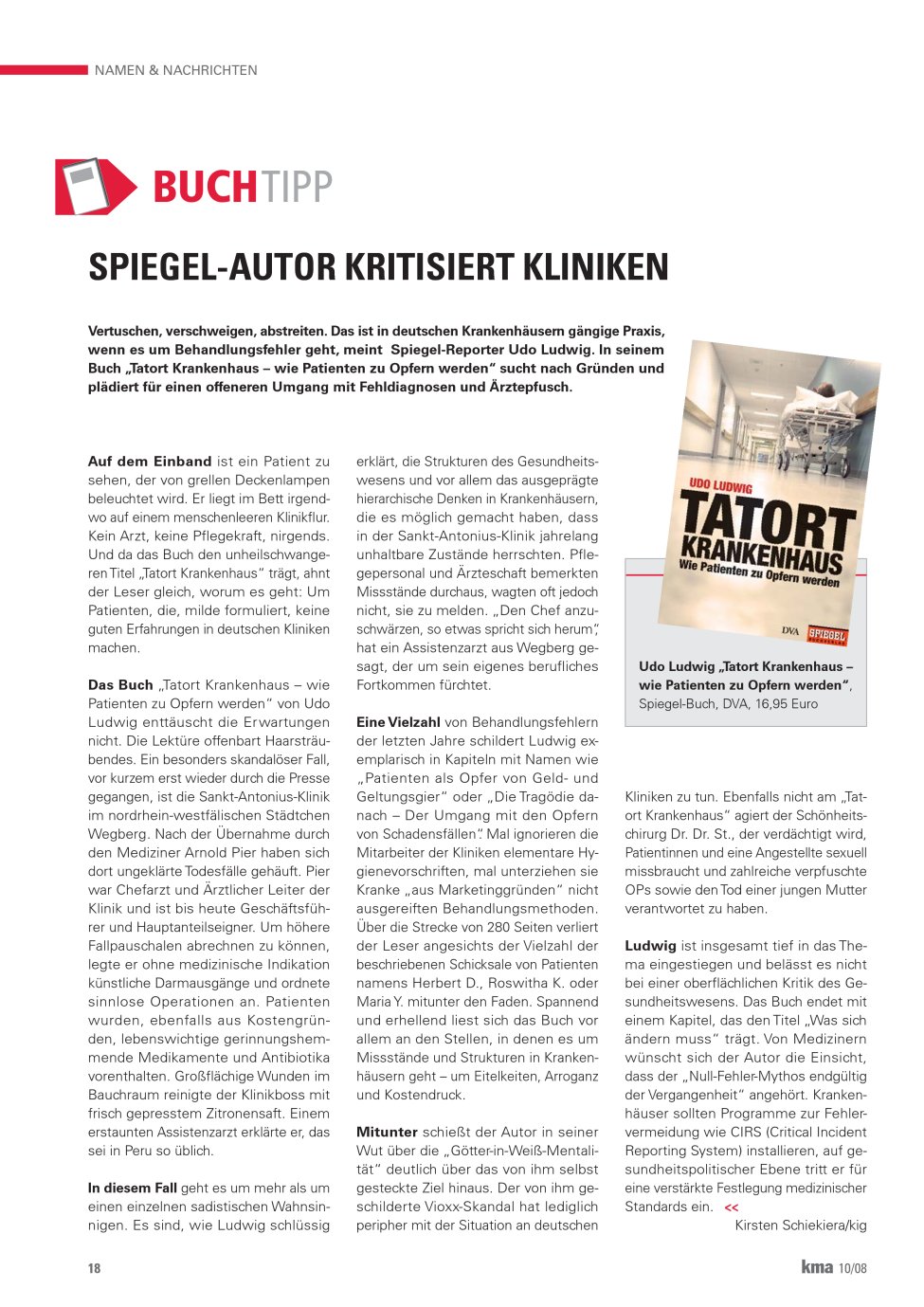 Vorschauseite 1: Spiegel-Autor kritisiert Kliniken