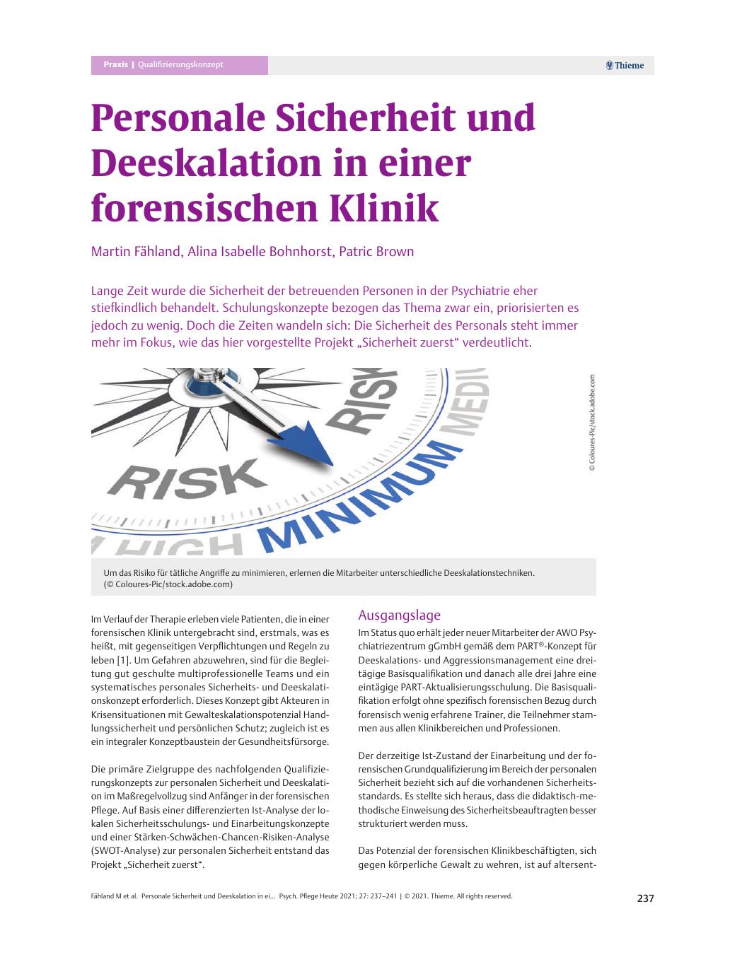 Vorschauseite 1: Personale Sicherheit und Deeskalation in einer forensischen Klinik