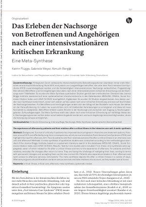Vorschauseite 1: Das Erleben der Nachsorge von Betroffenen und Angehörigen nach einer intensivstationären kritischen Erkrankung