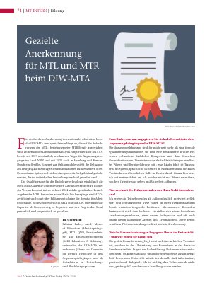 Vorschauseite 1: Gezielte Anerkennung für MTL und MTR beim DIW-MTA