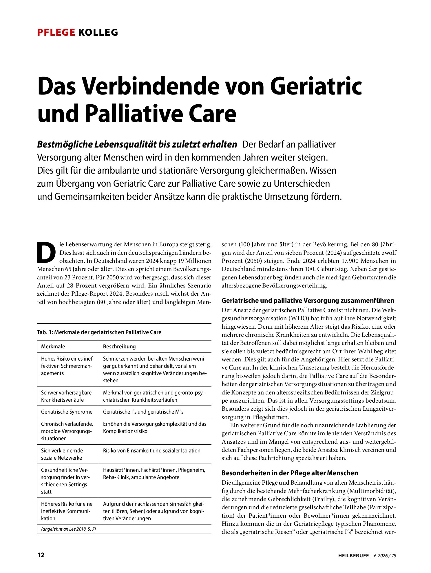 Vorschauseite 1: Das Verbindende von Geriatric und Palliative Care