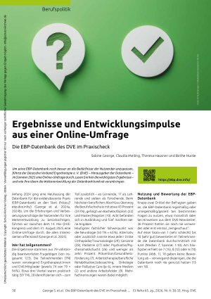 Vorschauseite 1: Ergebnisse und Entwicklungsimpulse aus einer Online-Umfrage Die EBP-Datenbank des DVE im Praxischeck