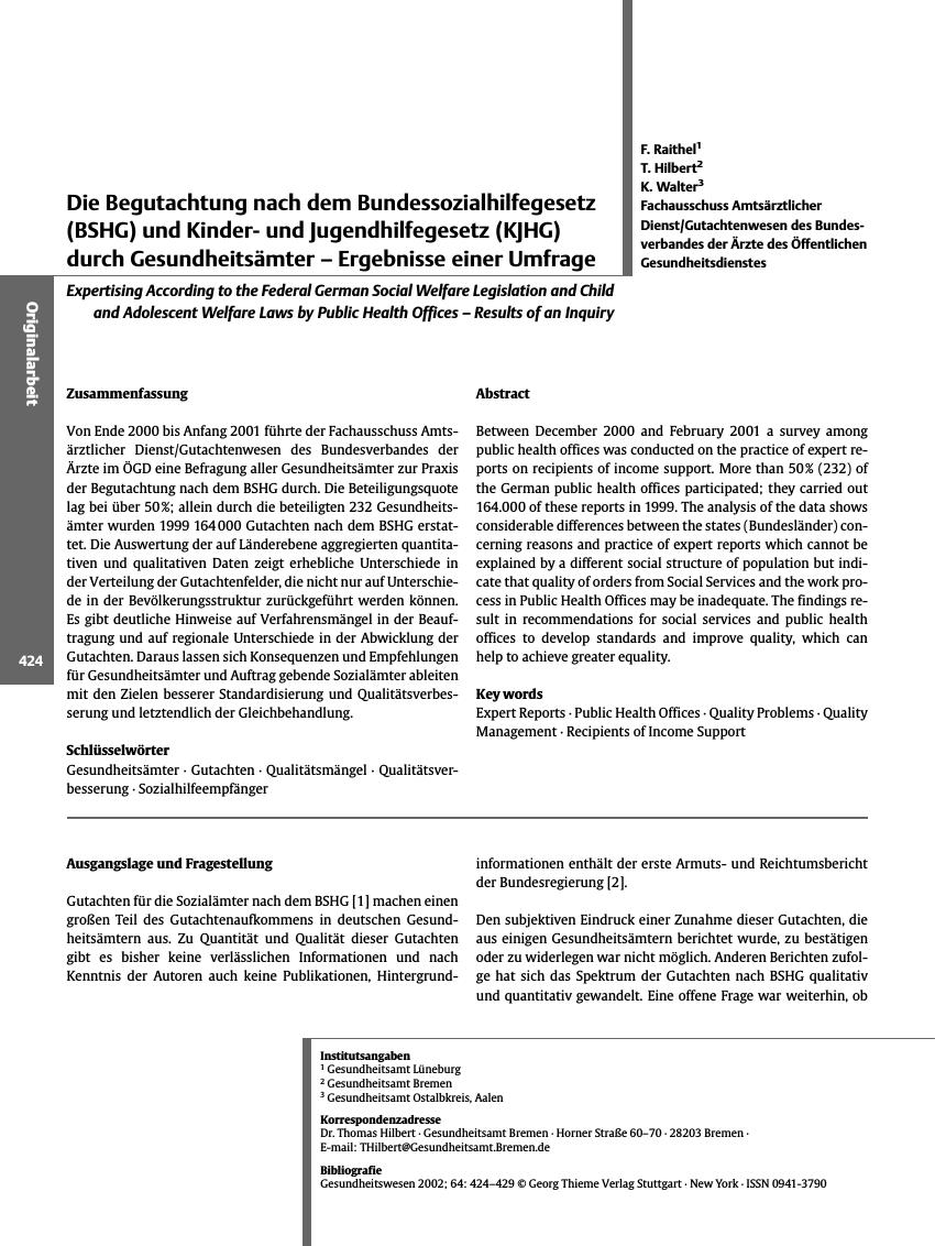 Vorschauseite 1: Die Begutachtung nach dem Bundessozialhilfegesetz (BSHG) und Kinderund Jugendhilfegesetz (KJHG) durch Gesundheitsämter - Ergebnisse einer Umfrage