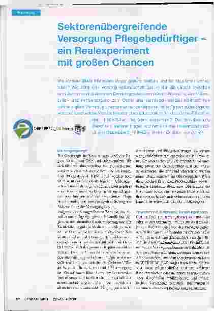 Vorschauseite 1: Sektorenübergreifende Versorgung Pflegebedürftiger - ein Realexperiment mit großen Chancen