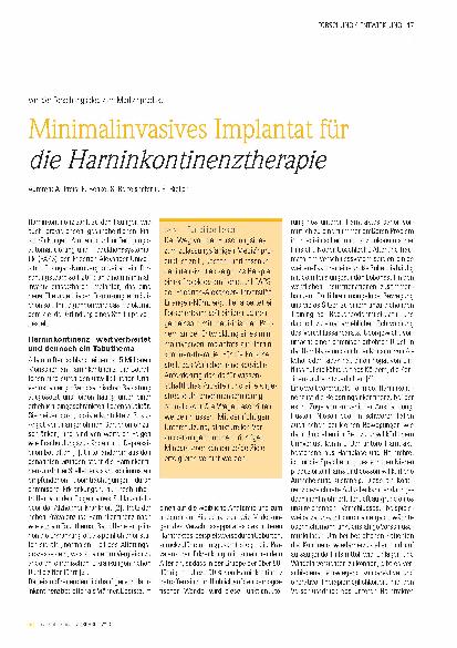 Vorschauseite 1: Minimalinvasives Implantat für die Harninkontinenztherapie
