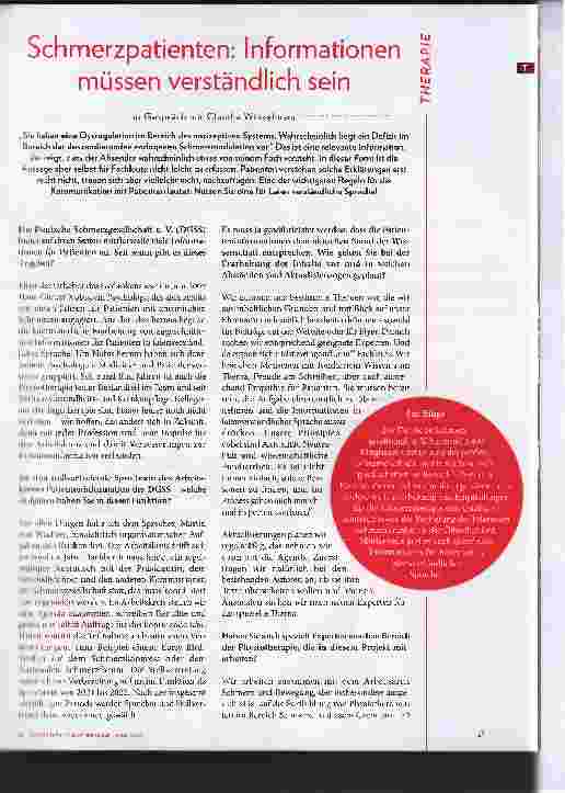 Vorschauseite 2: Schmerzpatienten: Informationen müssen verständlich sein. Im Gespräch mit Claudia Winkelmann