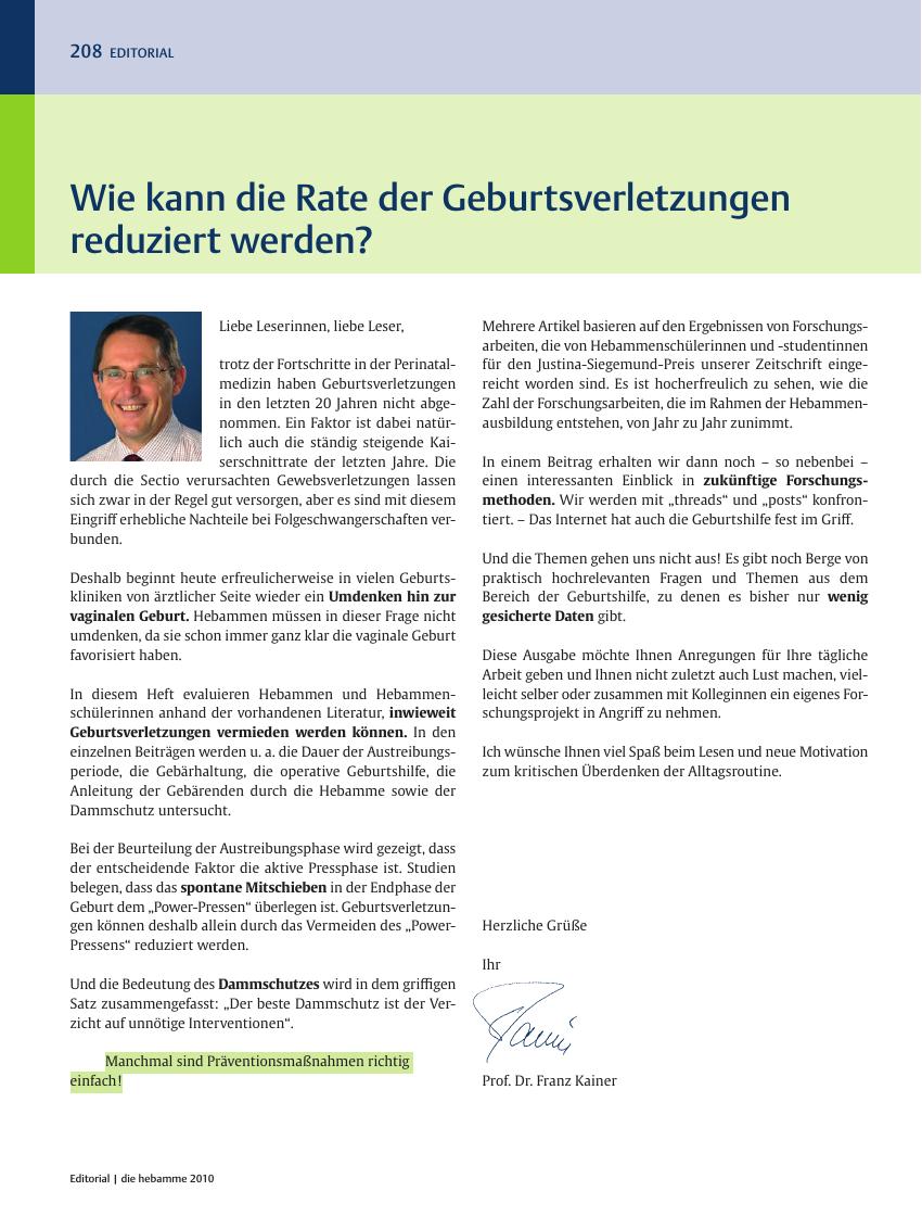 Vorschauseite 1: Wie kann die Rate der Geburtsverletzungen reduziert werden?