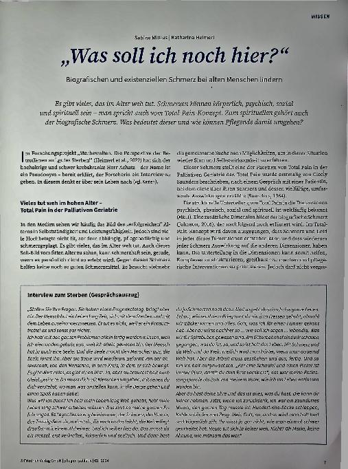 Vorschauseite 1: „Was soll ich noch hier? “ Biografischen und existenziellen Schmerz bei alten Menschen lindern