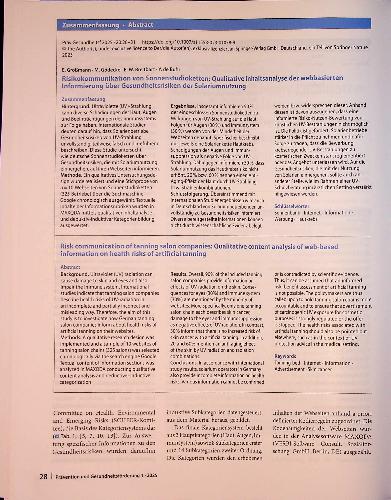 Vorschauseite 3: Risikokommunikation von Sonnenstudioketten: Qualitative Inhaltsanalyse der webbasierten Informierung über Gesundheitsrisiken der Solariumnutzung