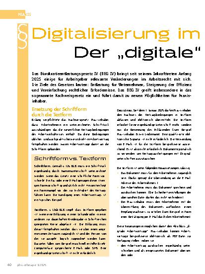 Vorschauseite 1: Digitalisierung im Arbeitsrecht: Der „digitale“ Arbeitsvertrag