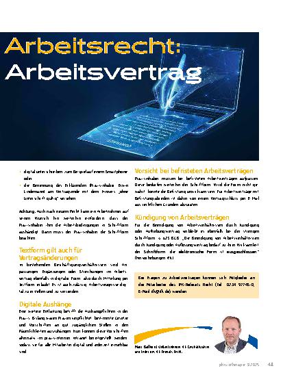 Vorschauseite 2: Digitalisierung im Arbeitsrecht: Der „digitale“ Arbeitsvertrag