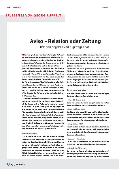 Vorschauseite 1: Aviso – Relation oder Zeitung Was sich begeben und zugetragen hat.