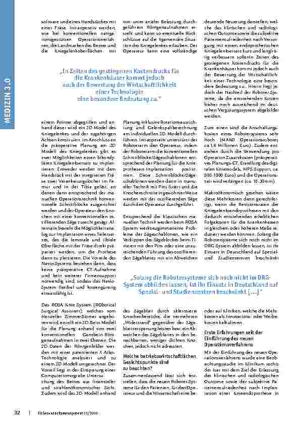 Vorschauseite 3: Robotik in der Orthopädie: Roboterassistierte Operationsverfahren in der Endoprothetik