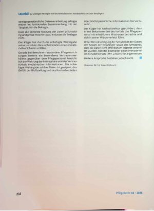 Vorschauseite 2: Zur unbefugten Weitergabe von Gesundheitsdaten eines Heimbewohners durch eine Altenpflegerin