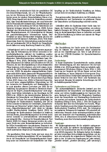 Vorschauseite 3: Gesundheitskompetenz von Lernenden in der Gesundheitsund Krankenpflege in Vorarlberg: Eine quantitative Querschnittserhebung