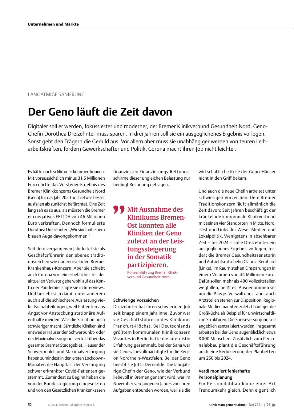 Vorschauseite 1: Langatmige Sanierung: Der Geno läuft die Zeit davon