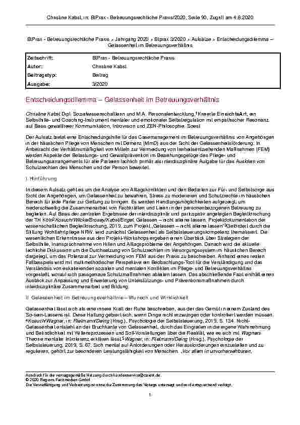 Vorschauseite 1: Entscheidungsdilemma – Gelassenheit im Betreuungsverhältnis