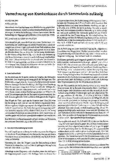 Vorschauseite 1: Verrechnung von Krankenkasse durch Sammelavis zulässig.