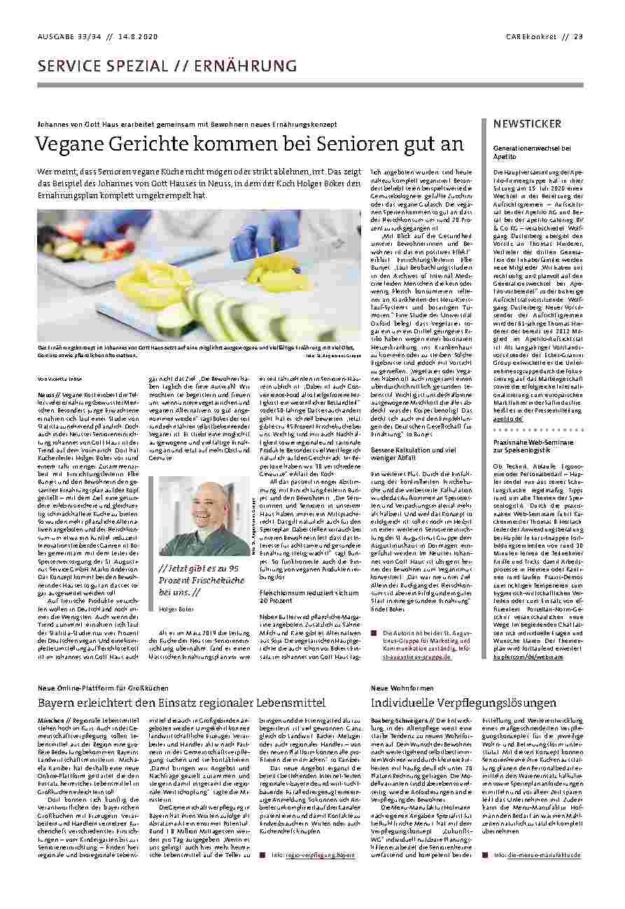 Vorschauseite 1: Vegane Gerichte kommen bei Senioren gut an.