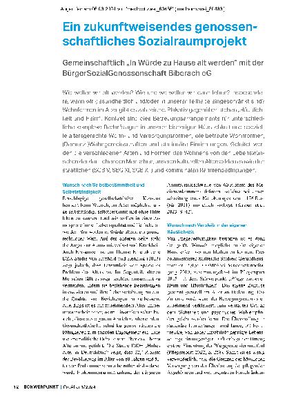 Vorschauseite 1: Ein zukunftsweisendes genossenschaftliches Sozialraumprojekt